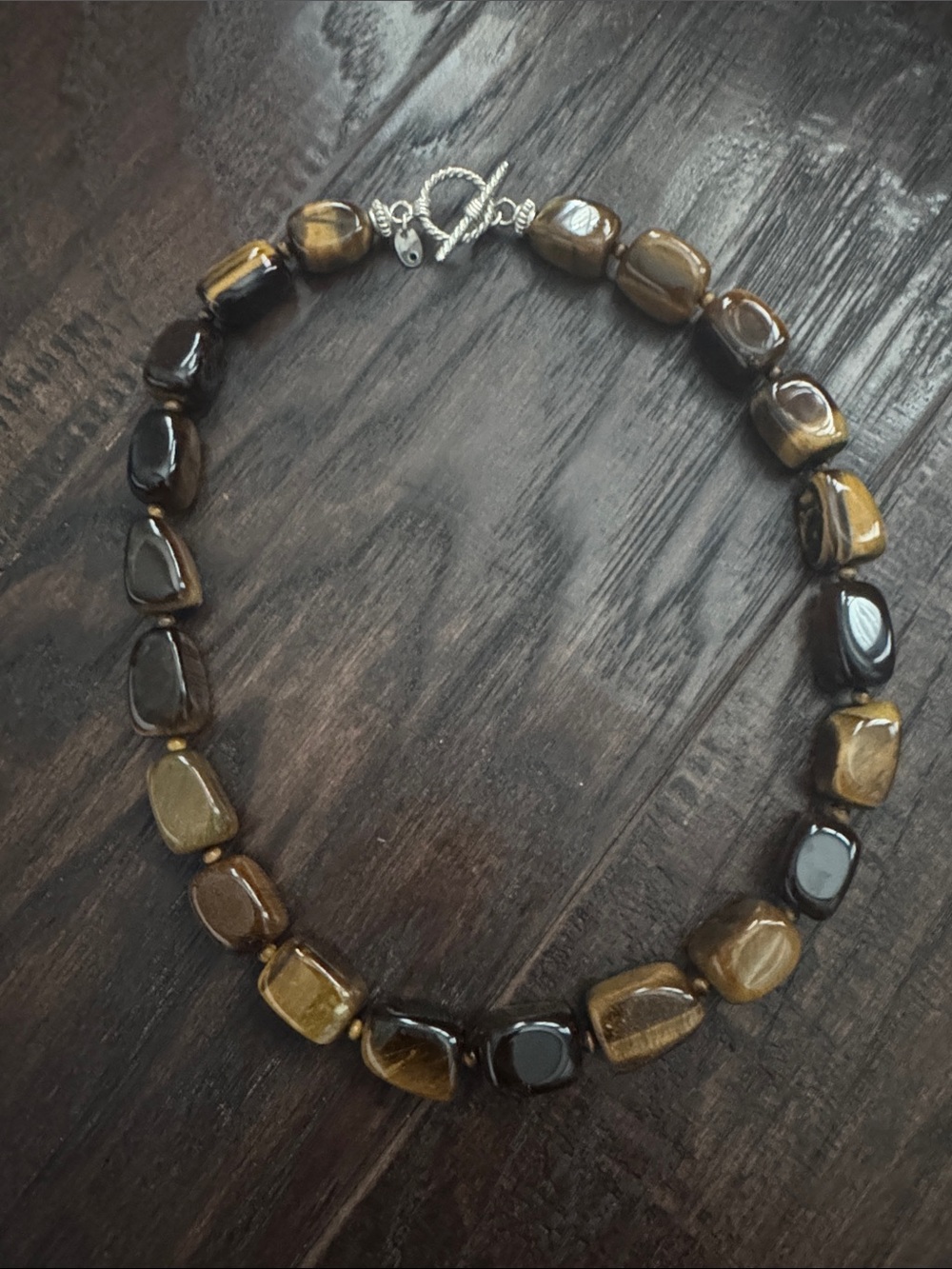 Sterling Silver and Tiger Eye Nugget Beaded Necklace - Brown